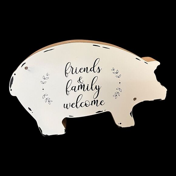 Friends & Family Welcome Rustic Pig Wooden Farmhouse Country Tabletop Decor - Picture 3 of 5